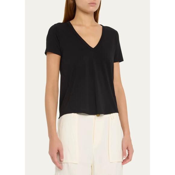 VERONICA BEARD Cindy V-Neck Short-Sleeve Pima Cotton Tee Black Size XS - Picture 1 of 9
